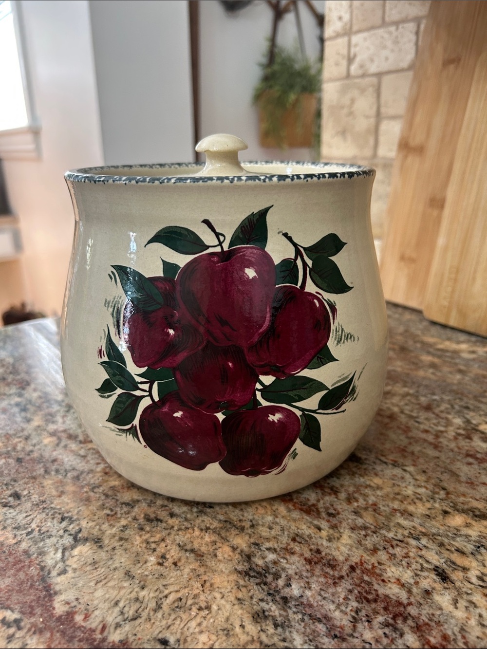 Vintage Cream Ceramic Cookie Jar with Red Apple Motif - Home & Garden Party 1999